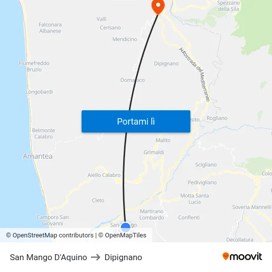 San Mango D'Aquino to Dipignano map