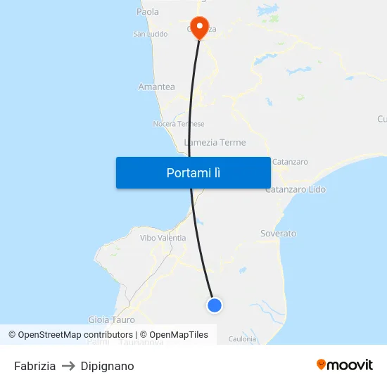 Fabrizia to Dipignano map