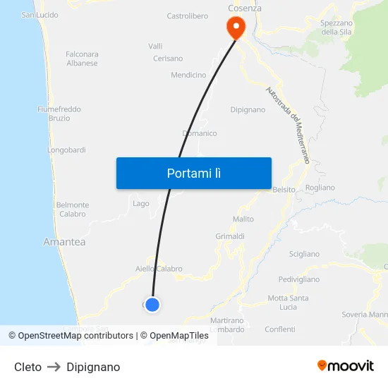 Cleto to Dipignano map