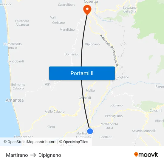 Martirano to Dipignano map