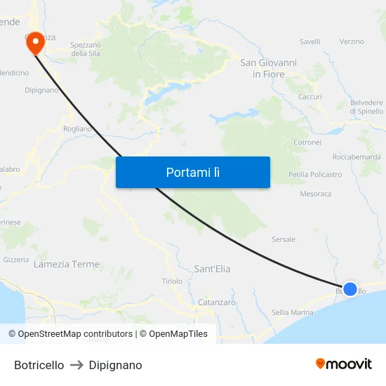 Botricello to Dipignano map