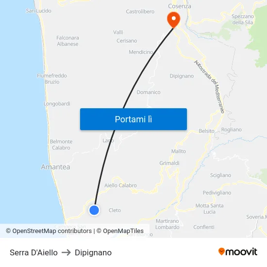 Serra D'Aiello to Dipignano map