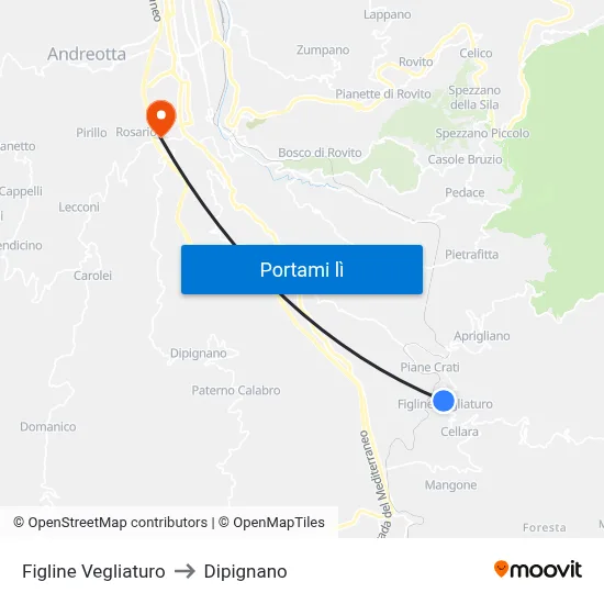 Figline Vegliaturo to Dipignano map