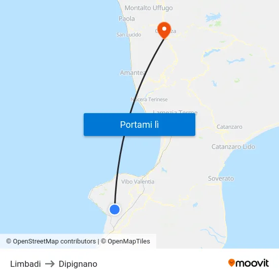 Limbadi to Dipignano map