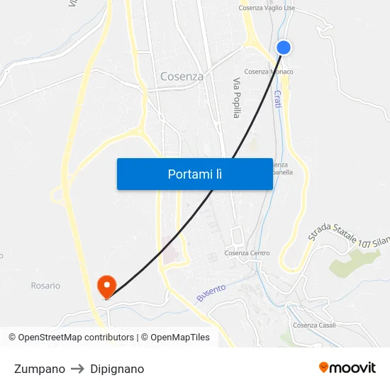 Zumpano to Dipignano map
