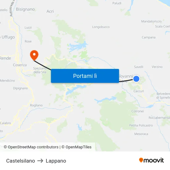 Castelsilano to Lappano map