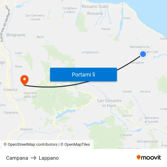 Campana to Lappano map