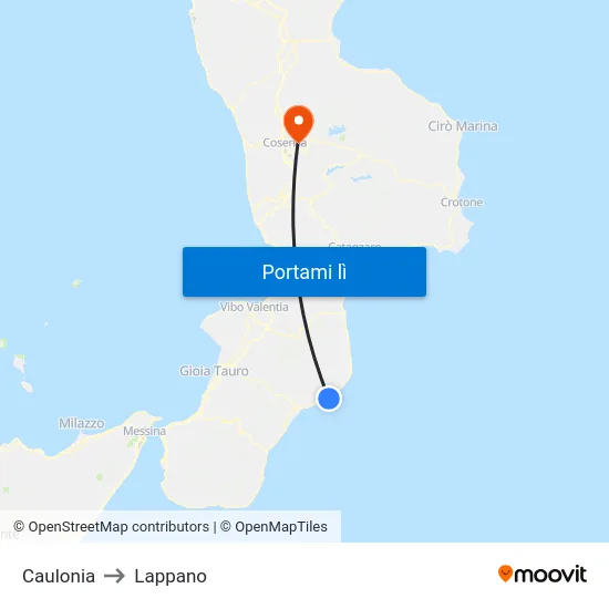 Caulonia to Lappano map