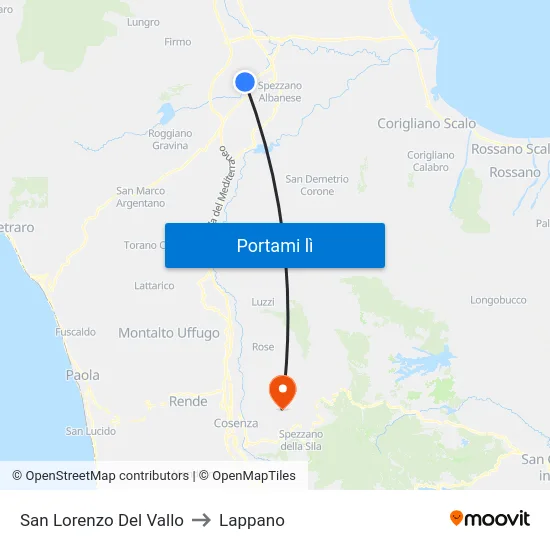 San Lorenzo Del Vallo to Lappano map