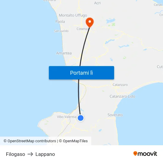 Filogaso to Lappano map