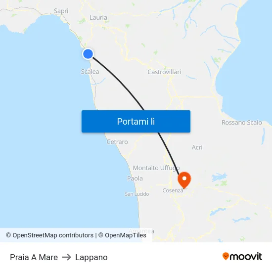 Praia A Mare to Lappano map