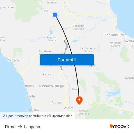 Firmo to Lappano map