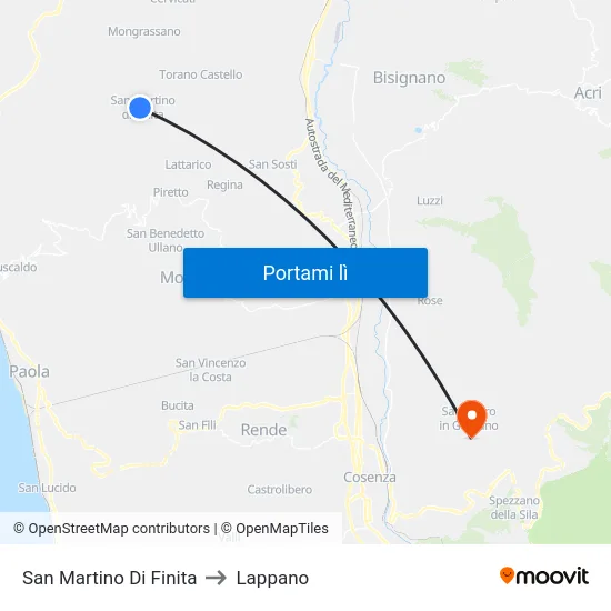 San Martino Di Finita to Lappano map