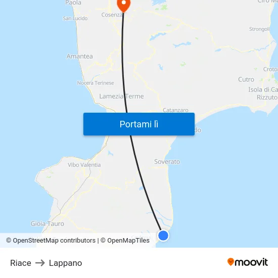 Riace to Lappano map