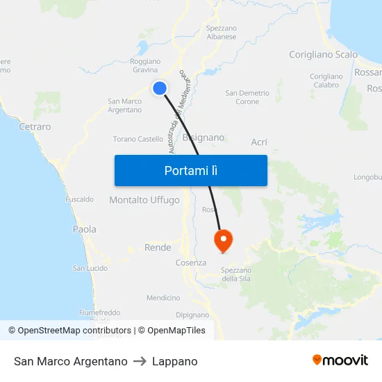 San Marco Argentano to Lappano map