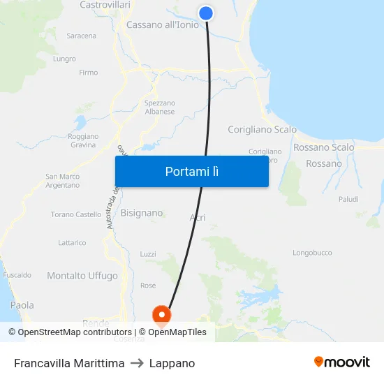 Francavilla Marittima to Lappano map