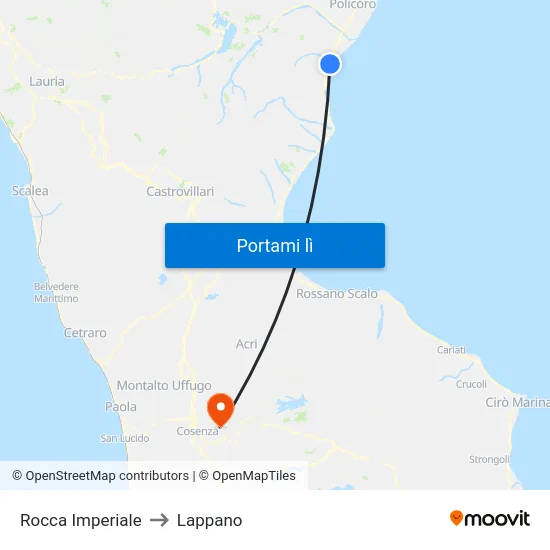 Rocca Imperiale to Lappano map