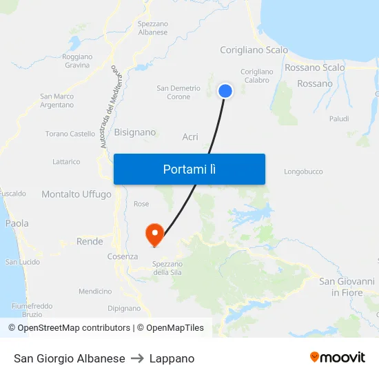 San Giorgio Albanese to Lappano map