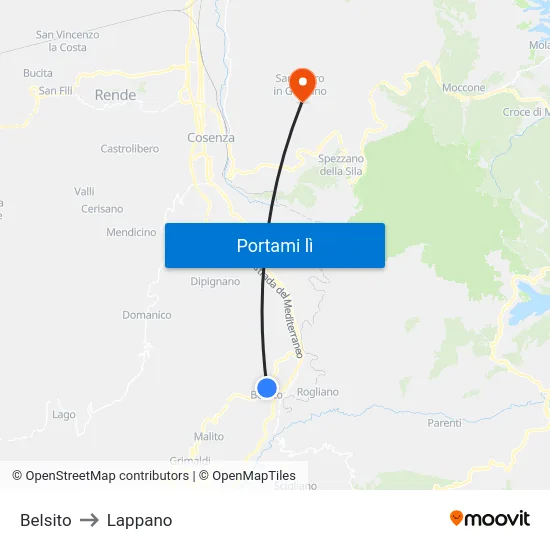 Belsito to Lappano map