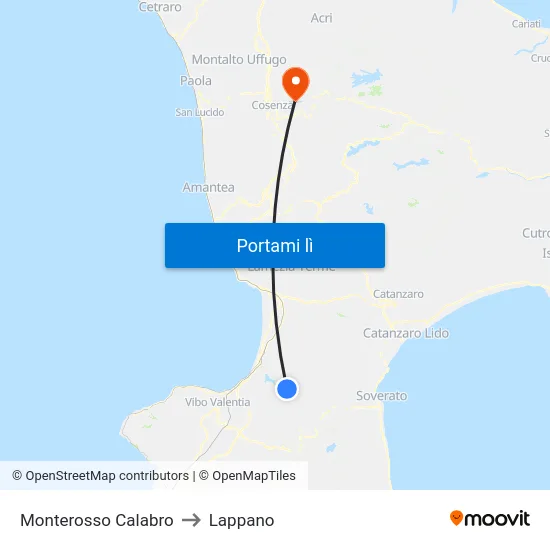 Monterosso Calabro to Lappano map