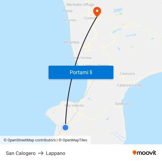 San Calogero to Lappano map