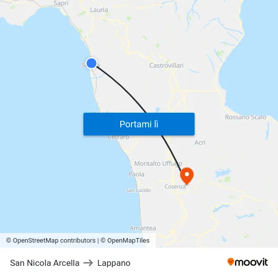 San Nicola Arcella to Lappano map