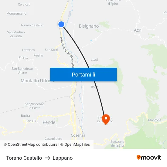 Torano Castello to Lappano map