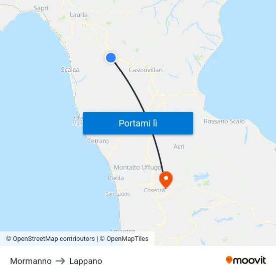 Mormanno to Lappano map