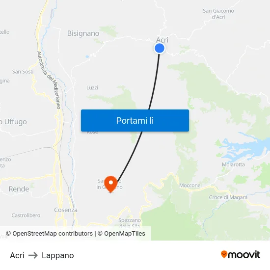 Acri to Lappano map