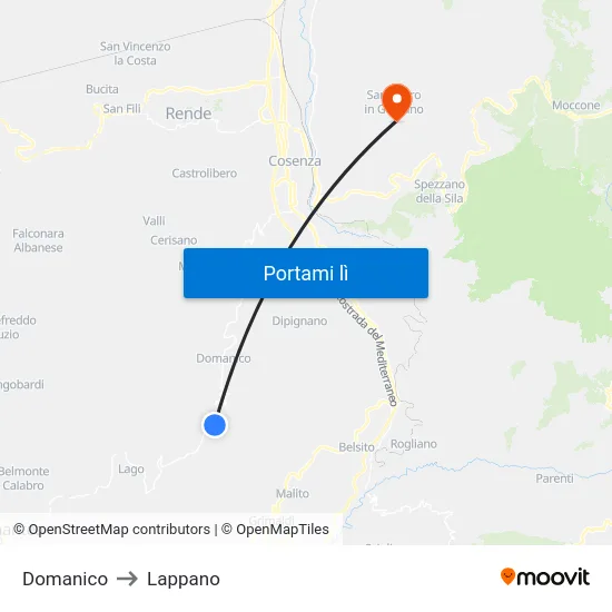 Domanico to Lappano map
