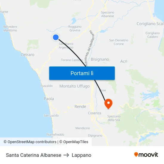 Santa Caterina Albanese to Lappano map