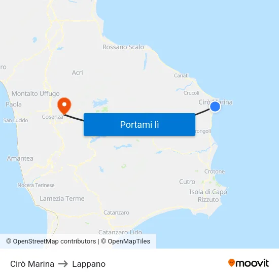 Cirò Marina to Lappano map
