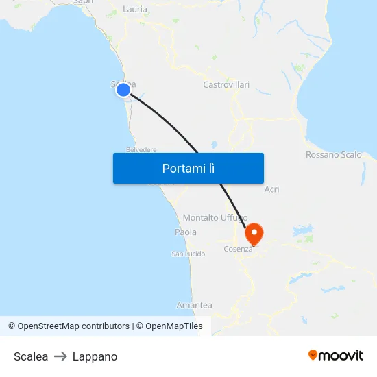 Scalea to Lappano map