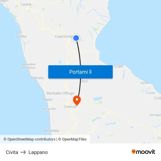 Civita to Lappano map