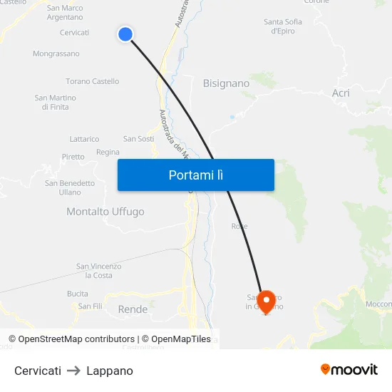 Cervicati to Lappano map