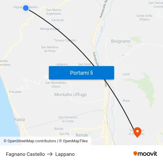 Fagnano Castello to Lappano map