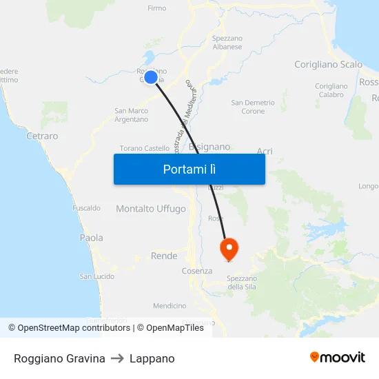 Roggiano Gravina to Lappano map