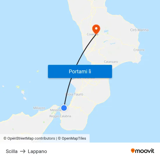 Scilla to Lappano map