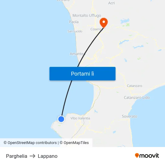 Parghelia to Lappano map