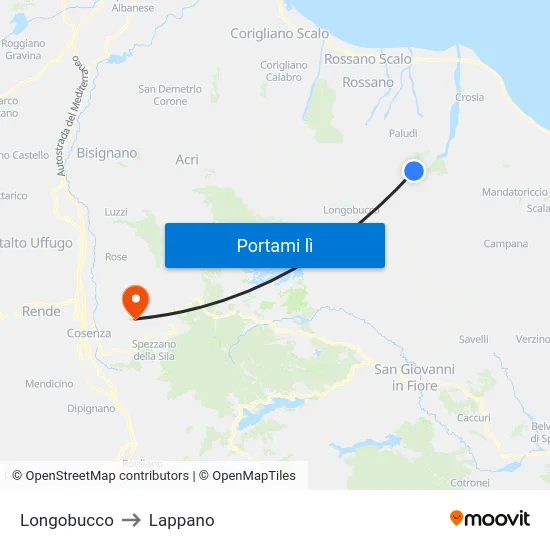 Longobucco to Lappano map