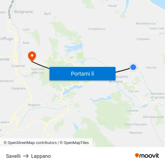 Savelli to Lappano map