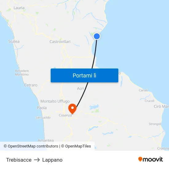 Trebisacce to Lappano map