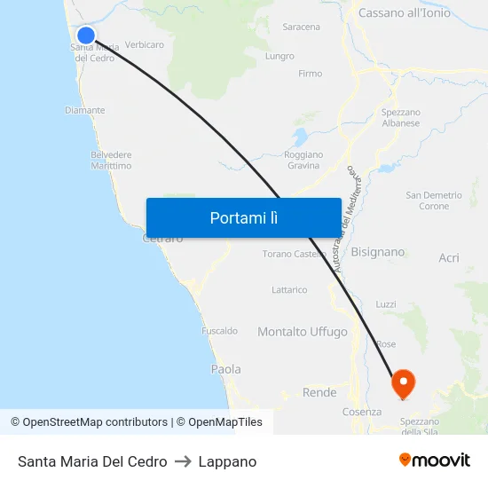 Santa Maria Del Cedro to Lappano map