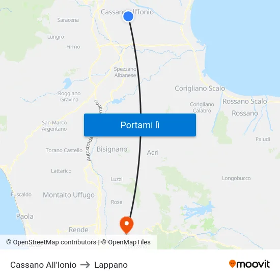 Cassano All'Ionio to Lappano map