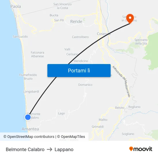 Belmonte Calabro to Lappano map