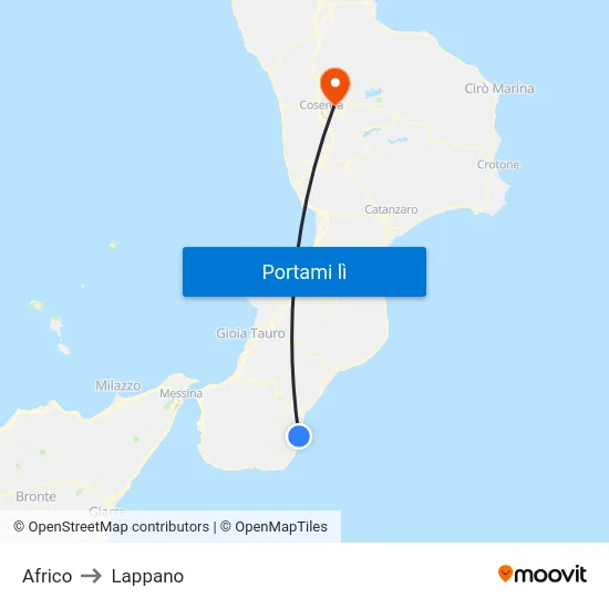 Africo to Lappano map