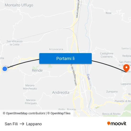 San Fili to Lappano map