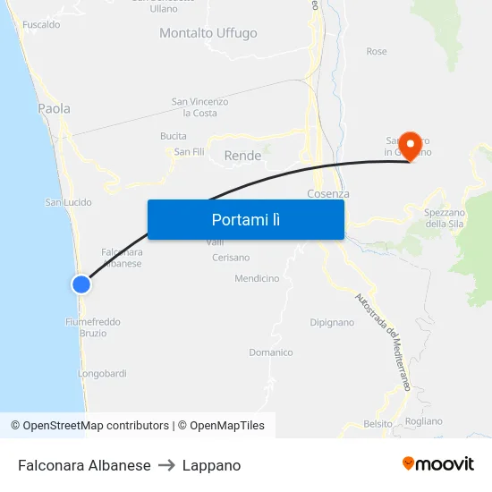 Falconara Albanese to Lappano map