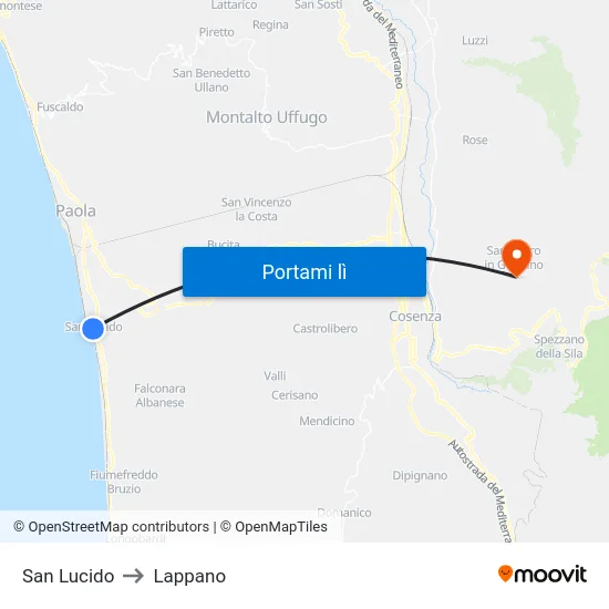 San Lucido to Lappano map
