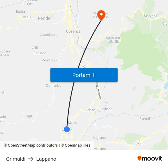Grimaldi to Lappano map